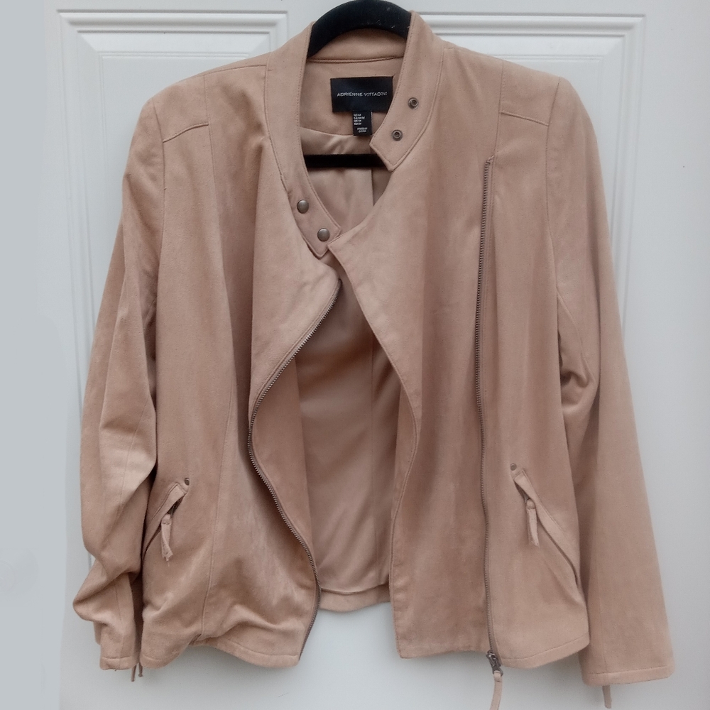 Moto Jacket Faux Suede By Adrienne Vittadini Size Medium Light Tan Motorcycle
